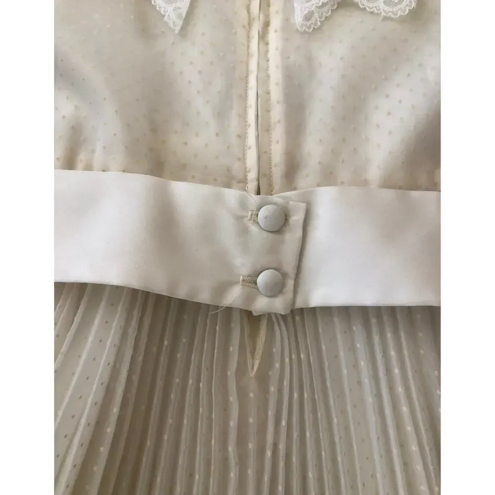 1978 Dorissa of Miami Swiss Dot Lace Pleated Ivory Dress age 6